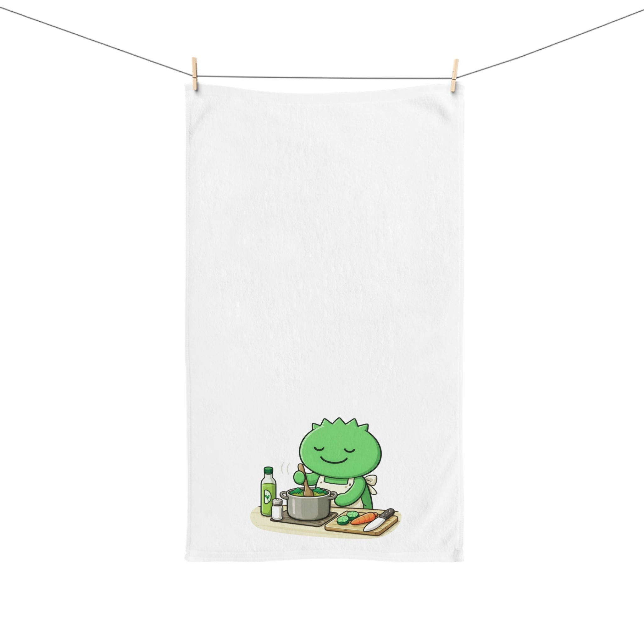 Cooking Monster Hand Towel — Cute Green Chef Kitchen Towel
