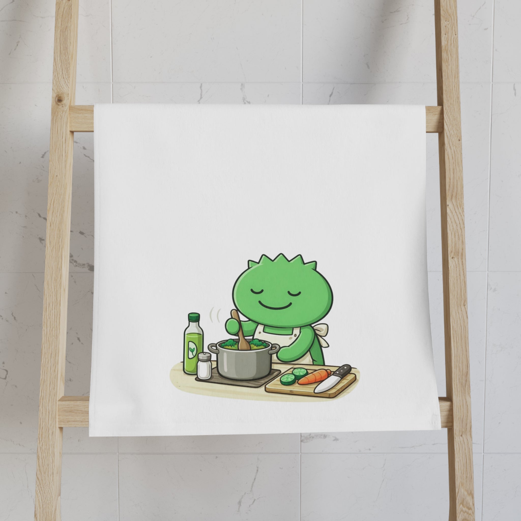 Cooking Monster Hand Towel — Cute Green Chef Kitchen Towel